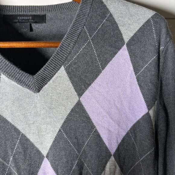Express Long Sleeve V-Neck Sweater Silk/Cashmere Blend Gray Lavendar Argile Sz L - Picture 4 of 7